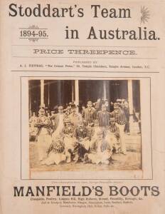 "Stoddart's Team in Australia 1894-95", published by A.J. Fiettkau [London, 1895], with original photograph of English team on front cover, rebound in maroon cloth, preserving original wrappers. Fair/Good condition.