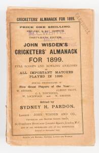 "Wisden Cricketers' Almanack for 1899", original paper wrappers. Fair/Good condition (spine loose).