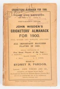 "Wisden Cricketers' Almanack for 1900", original paper wrappers. Fair/Good condition (spine loose).