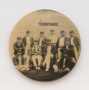 c1902 badge "Yorkshire" with photo of cricket team, 35mm diameter.