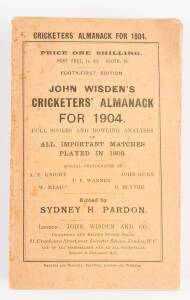 "Wisden Cricketers' Almanack for 1904", original paper wrappers. Fair/Good condition (spine loose).