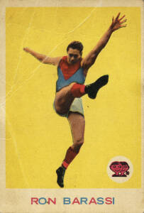 1964 Scanlens "Footballers" [4/33 + spare] - No.4 Ron Barassi, No.5 Peter Seward (2), No.12 Russell Crow & No.30 Wayne Eastman; plus 1965 Scanlens "Footballers" [2/36 + spare]. Fair/VG.