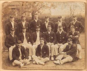 1905 AUSTRALIAN TEAM, team photograph with players wearing their Australian caps & blazers, window mounted, framed & glazed, overall 41x35cm.