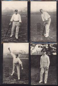 CRICKET POSTCARDS, noted c1905 Bolland "Australian Cricketers" (4);  c1905 Raphael Tuck "In the Open" (2); also c1932 V.Trumper & G.Giffen cut from Standard Cigarettes calendar. Fair/VG.