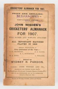 "Wisden Cricketers' Almanack for 1907", original paper wrappers. Fair/Good condition.