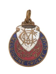 MELBOURNE CRICKET CLUB, 1907-8 membership badge, made by Bridgland & King, No.3185.