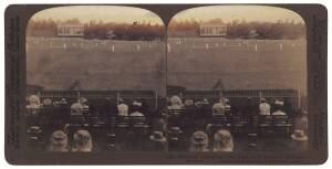 1907-08 ENGLAND TOUR TO AUSTRALIA: Photographic Stereocard "Great international cricket match on the grounds at Melbourne, Australia", showing action from the nail-biting 2nd Test at the MCG.