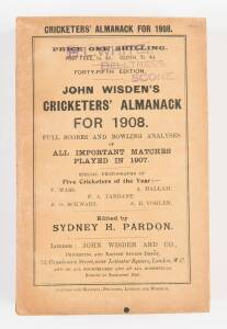 "Wisden Cricketers' Almanack for 1908", original paper wrappers. Fair/Good condition (spine loose).