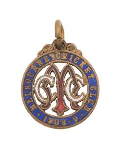 MELBOURNE CRICKET CLUB, 1908-9 membership badge, made by Stokes, No.2877. Fair/Good condition.