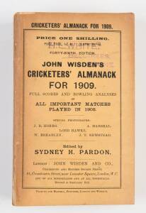 "Wisden Cricketers' Almanack for 1909", original paper wrappers. Fair/Good condition.