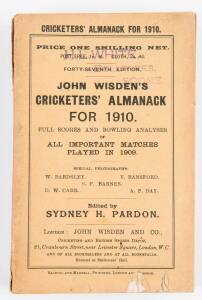 "Wisden Cricketers' Almanack for 1910", original paper wrappers. Fair/Good condition.