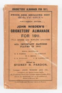 "Wisden Cricketers' Almanack for 1911", original paper wrappers. Fair/Good condition.