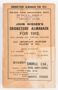 "Wisden Cricketers' Almanack for 1912", original paper wrappers. Fair/Good condition (part of front wrapper missing).