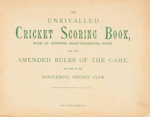 1913 Tasmania v New South Wales in Hobart, original scorebook for the match, filled out in pencil, includes Herbert Collins 282 & Victor Trumper 77 not out. Pages marked "Entered in 1912-1913 book". Together with postcard ""Upper Cricket Ground, Hobart, T