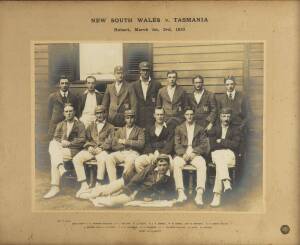 1913 NEW SOUTH WALES TEAM, v Tasmania in Hobart, team photograph including Victor Trumper as captain, window mounted, framed & glazed, overall 66x56cm.