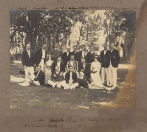 1913-14 AUSTRALIAN TOUR TO NEW ZEALAND, rare original team photograph with 18 signatures on mount - Les Cody, Frank Laver, W.McCall, Charles Dolling, Arthur Mailey, William Macgregor, W.Ferguson (scorer), Victor Trumper, Colin McKenzie, Mrs Noble, Monty N