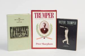 VICTOR TRUMPER BOOKS, noted "Victor Trumper - The Beau Ideal of a Cricketer by Raiji (signed) [Bombay, 1964]; "Trumper - The Definitive Biography" by Sharpham (signed) [Sydney, 1985]; "The 1899 Australians in England" by Sharpham (signed) [Surrey, 1997].