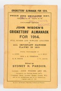 "Wisden Cricketers' Almanack for 1914", original paper wrappers. Fair/Good condition.