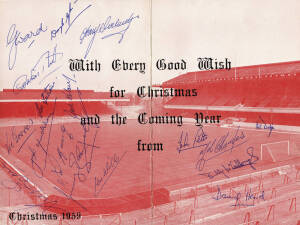 ARSENAL: 1959 Christmas Card with 17 signatures including G.Ward, G.Nutt, T.Docherty, D.Clapton, L.Julians & J.Kersley. G/VG condition.