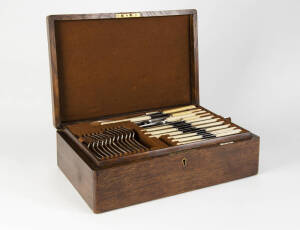 PHAR LAP'S TRAINER HARRY TELFORD: 62-piece cutlery set made by Walker & Hall Ltd, Sheffield, in wooden case with engraved plaque on lid, "Birchip Race Club Trophy, Feb.10th 1926, Presented by R.H.Gook Esq. Won by H.R.Telford". [Harry Telford won the&nbsp;Birch
