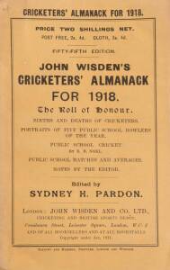 "Wisden Cricketers' Almanack for 1918", original paper wrappers. Fair/Good condition.