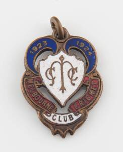 MELBOURNE CRICKET CLUB, membership badges for 1923-24, 1926-27, 1927-28, 1928-29, 1937-38 Centenary Year, 1938-39 & 1939-40.