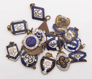 CARLTON CRICKET CLUB, membership badges for 1923-24, 1924-25, 1925-26, 1926-27, 1927-28, 1928-29, 1929-30, 1930-31, 1931-32, 1932-33, 1933-34, 1934-35, 1935-36, 1936-37, 1937-38 & 1949-50.