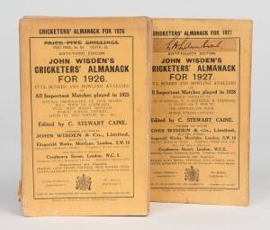 "Wisden Cricketers' Almanack" for 1926 & 1927. Both with original paper wrappers. Fair/Good condition.