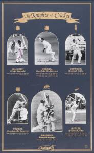 "THE KNIGHTS OF CRICKET", display comprising 6 signed photographs of all the Sirs - Don Bradman, Clyde Walcott, Gary Sobers, Colin Cowdrey, Everton Weekes & Richard Hadlee, window mounted with details of their Test careers, limited edition 307/500, framed