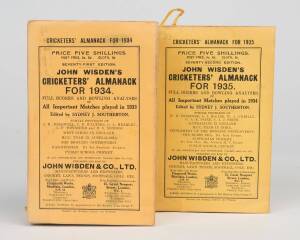 "Wisden Cricketers' Almanack" for 1934 & 1935. Both with original paper wrappers. Fair/Good condition.