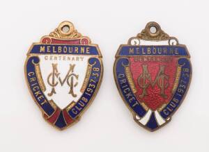 MELBOURNE CRICKET CLUB, 1937-38 Centenary Year membership badges, made by K.G.Luke, Full member No.4666 & Country member No.451.