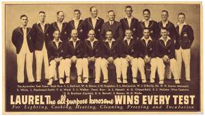 1938 Ink-Blotter, "Laurel The all-purpose kerosene Wins Every Test", shows a posed team photo with players names underneath. Near mint condition, scarce and highly collectable.