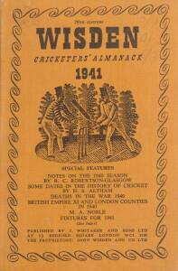 "Wisden Cricketers' Almanack for 1941" , buff linen covers. Good condition. Scarce wartime issue.