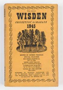 "Wisden Cricketers' Almanack for 1945" , buff linen covers. Good condition. Scarce wartime issue.