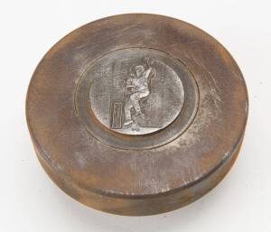 Original steel die for attractively engraved cricket medallion showing bowler, 46mm diameter. Ex Stokes & Sons archive.