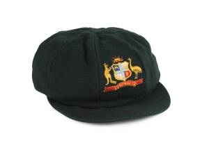 IAN CHAPPELL'S AUSTRALIAN "BAGGY GREEN" TEST CAP, match worn in 1973-74 Australia v New Zealand Test at MCG. Ex Mike Shrimpton (NZ 10 Tests 1963-74), with letter from Ian Chappell confirming provenance. [Ian Chappell played 75 Tests 1964-80 including 30 a