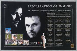 STEVE WAUGH, lithographed prints "Declaration of Waugh, 16 Consecutive Victories as Captain of Australia", signed by Steve Waugh, limited edition 175/500; plus "One Perfect Day, Australia's World Cup Victory 1999", signed by Steve Waugh, limited edition 2