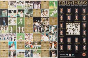 "FIELD OF DREAMS", lithograph celebrating the longest winning streak in Test Match Cricket, signed by 20 Australian cricketers including Steve Waugh, Glenn McGrath, Shane Warne & Colin Miller; limited edition 140/500, window mounted, framed & glazed, over