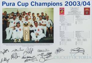 VICTORIA, display "Pura Cup Champions 2003-04" comprising team photo & 12 signatures, framed & glazed, overall 55x44cm.