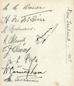 1927 NEW ZEALAND, autograph page with 9 signatures including "Curly" Page, Matthew Henderson (very rare autograph) & Herb McGirr.