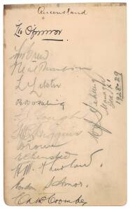 1928-29 Queensland team, autograph page with 13 signatures including Leo O'Connor, Otto Nothling & Hugh Thurlow.