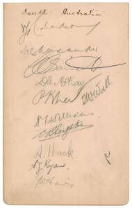 1928-29 South Australia team, autograph page with 11 signatures including Victor Richardson, Clarrie Grimmett & Phil Lee.