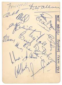 1963 WEST INDIES TEAM, autograph page with 17 signatures including Frank Worrell, Gary Sobers & Wes Hall.