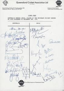 1991 Australia v India, 1st Test at Brisbane, Gabba letterhead signed by both teams. {Sachin Tendulkar's first Test in Australia - this series was also Warnies debut}.