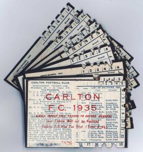 CARLTON: Member's Season Tickets for 1935, 1954, 1961, 1963 (2), 1964, 1965 & 1966, each with fixture list & hole punched for each game attended. Good condition.