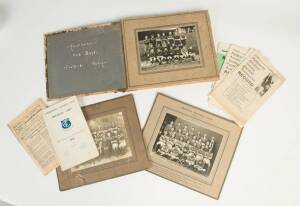 FOOTBALL GROUP, noted c1948-51 Hawthorn Old Boys FC photo album with team photos (6) & other photos (33); team photos of Northcote Central School 1925 & Croxton FC 1932; 1955 Camberwell FC trip to Mildura itineraries (2 - one signed) & programme; c1959-63