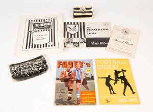 COLLINGWOOD: Collection with booklets including "A Tribute to the Magpies" [1960] & Yearbooks for 1965, 1966, 1967 & 1969; newsletters/magazines (20); Annual Reports for 1955 & 2012; menus (10); Chas E.Boyle team photo of 1953 team.