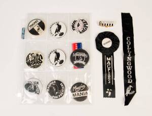 COLLINGWOOD: c1960s-90s tin badges collection (54); plus membership badges "10 Years" (5), "15 Years" (5), "25 Years" (5) & "40 Years" (5).