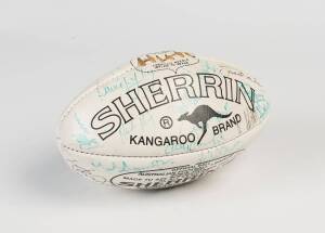 White "Sherrin" football with c34 signatures including Gary Ablett Sr, John Worsfold & Richard Osborne.