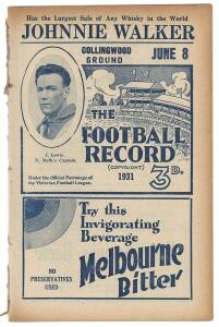 1931 "Football Record", June 8 - Collingwood v St.Kilda. Good condition.